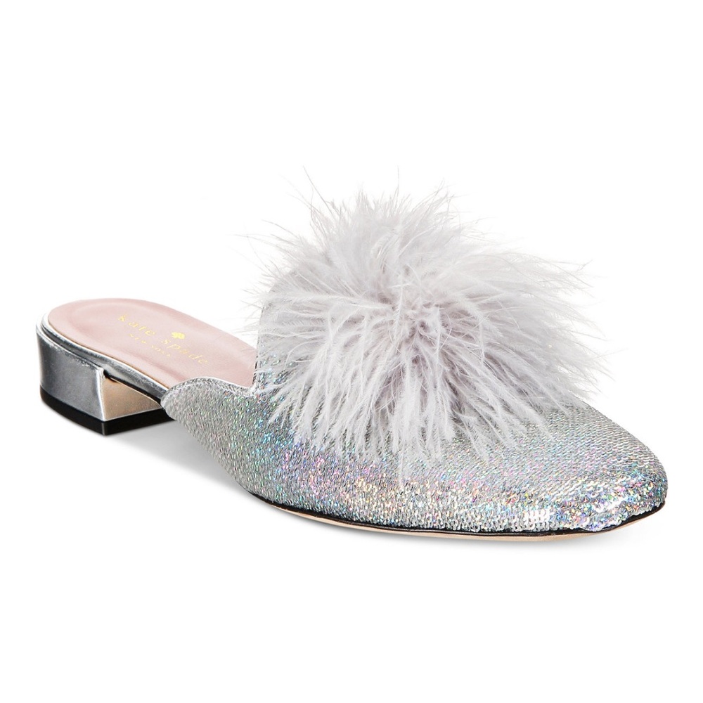 Kate Spade Gala Mules in silver iridescent messy sequin - Size 8